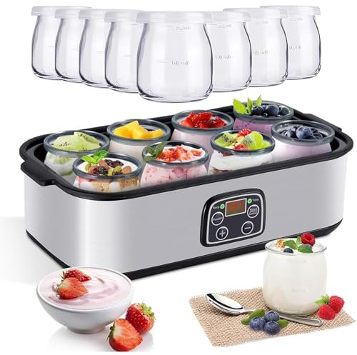 NGARY Yaourtière, Machine À Yaourt Automatique De 1400 ML avec 8 Pots en Verre, Température Et Contrôle du Temps Réglables, Meilleure Santé Intestinale, pour Yaourt Probiotique Biologique