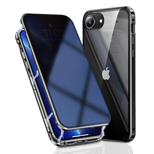 OMGZONE Privacy Case for iPhone 16E/iPhone 17E Magnetic Cover,Screen Protector built-in Anti-peep Tempered Glass Full Cover,360 Degree Metal Bumper Case for iPhone 16E/17E,Black