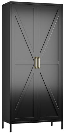 SUPEER Metallschrank,Mehrzweckschrank Stehschrank mit 4 verstellbaren Regalen, Küchenschrank Beistellschrank Buffetschrank für Wohnzimmer Flur 180 x 80 x 40 cm(Schwarz)