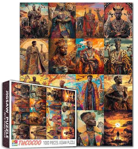 Tucocoo Afrika König Puzzles für Erwachsene 1000 Teile, Schwarzer Mann Giraffen, Wildlife Tier Collage DIY Puzzles für Heimdekoration Geschenke, Herausfordernde Familie Puzzle Lernspielzeug