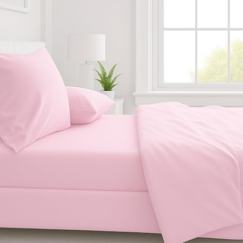Corredocasa - Completo Lenzuola in Microfibra, Set Letto con Lenzuolo Sotto, Lenzuolo Sopra e Federe in Tinta Unita (Singolo Rosa)