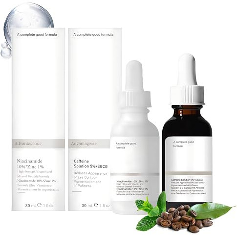 Siero Niacinamide, Niacinamide 10% + Zinc 1% e Caffeine Solution 5% + EGCG, Siero niacinamide Viso, Elimina le Occhiaie, Riduce le Linee Sottili e le Rughe, Illumina il Tono Della Pelle (2 Pezzi)