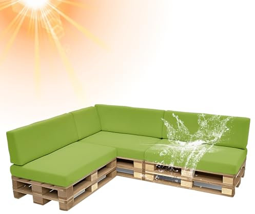 SYLC Outdoor Bezug Für Paletten Kissen/Auflage/Polster/Sofa/Möbel, Wasserdicht Überwürfe Für Europalette Sitzkissen Rückenlehne Mit Reißverschluss (Sproutgreen,Set of 7(3 Seats+4 Backs))