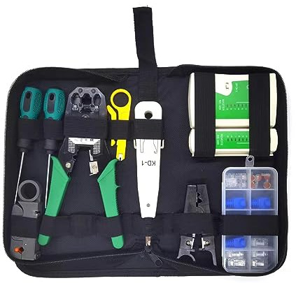 RJ45 Network Tool Kit RJ45 Connectors Network Cable CAT5 CAT5e CAT6 Tester, 8P8C RJ45 Connectors, Ethernet Crimper Wire Stripper Plier Screwdriver with RJ11 RJ12 RJ45 Connectors