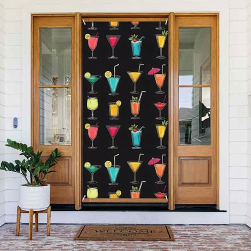 Türabdeckungen Dekorationen – bunte Cocktail-Druck, Herbst-Winter-Türbanner für Vorderseite, Frühling-Sommer-Schild, Abdeckung, Banner, hängende Hintergrund für Außen- und Innenabend, Wanddekoration