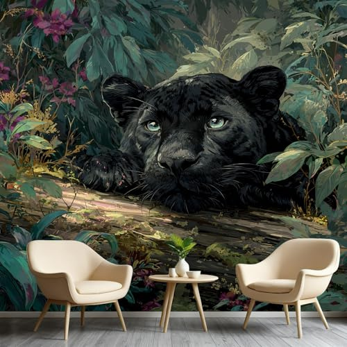 Leopard Print Wallpaper, Tropical Jungle Wallpaper, Landscape Tree Animal Wall Murals, Full HD Eco-Friendliness Mural for Bedroom TV Background Wall (Not Peel and Stick) 98 x 69 &o0266