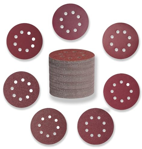 105Pcs Disque Abrasif 125mm Grain 40/80/120/180/240/320/400 Papier Ponceuse Excentrique Disques de Poncage Rond 8 Trous Idéal pour Mur de la Chambre Métal Bois Poncer Polir Dérouiller