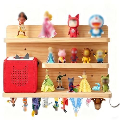 XunHe For Tonies Shelf Magnetic - for Toniebox Characters Wooden Floating Shelves, for Tonie Audio Toy Figurine Storage Organizer Holder, Wooden Cartoon Doll Storage Room, Floating Shelves (3-Layers)