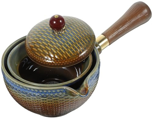 Angoily Tetera de Cerámica con Filtro, Asa Lateral, Rotación 360°, Tetera para Té Gongfu, Tetera de Cocina, Portátil, 1 Pieza (azul Esmaltado)