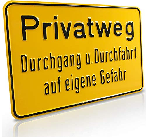 Betriebsausstattung24 Hinweisschild „Privatweg Durchgang u. Durchfahrt auf eigene Gefahr“ - Zur Grundbesitzkennzeichnung - Weg- & Straßenkennzeichnung - Aluminium - Signalgelb