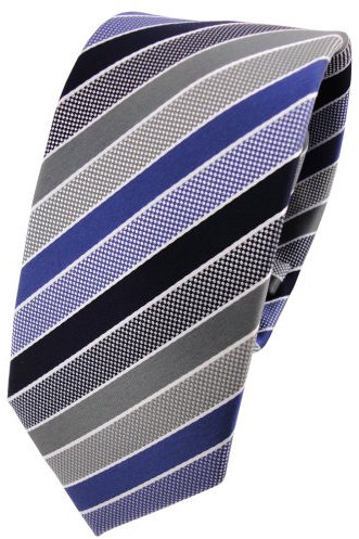 TigerTie - schmale Designer Krawatte in blau dunkelblau grau silber gestreift