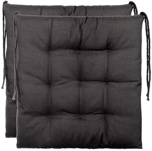 Brandsseller 2er Set Stuhlkissen 40x40x5 cm Sitzkissen Polster Stuhlauflage mit Haltebändern Dekokissen für Indoor Outdoor gesteppt - Anthrazit