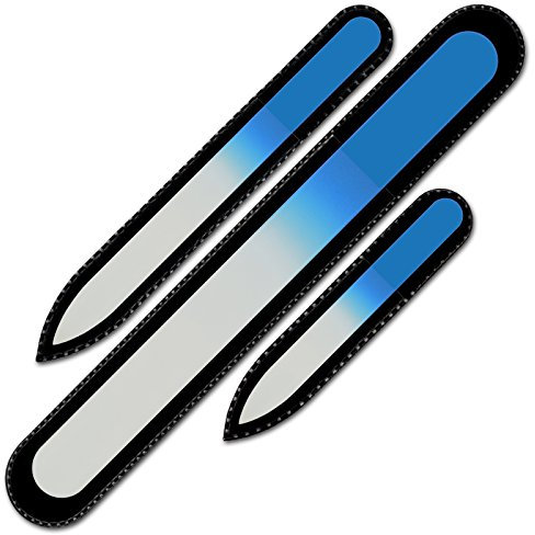 Mont Bleu Best Set of 3 Color Crystal Nail Files in Black Pouch - Genuine Czech Tempered Glass - Handmade in Czech Republic - Premium Glass Nail File for Natural Nails