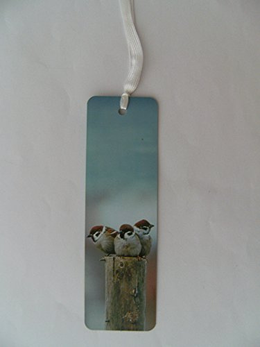 Lesezeichen 3 Sperlinge, 14 x 4 cm, Buchzeichen Bookmark Bücher Buch Tier Vogel Spatzen