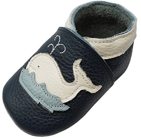 YIHAKIDS Premium Weiche Leder Krabbelschuhe Babyschuhe Kleinkind Lauflernschuhe Mit Karikatur Wal(Size L, Cyan,12-18 Monate, 23 EU)