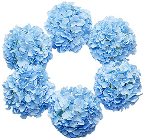 DuHouse Hortensien Kunstblumen, künstliche Blume Seide Hortensie mit Stiel, 22cm Fake Hortensien Blumen Köpfe für Hochzeit nach Hause Garten Mittelstück Dekorationen, 6 Stück(Blau)