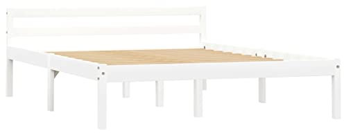 vidaXL Kiefernholz Massiv Bettgestell Holzbett Doppelbett Futonbett Massivholz Bett Bettrahmen Lattenrost Schlafzimmerbett 140x200cm Weiß