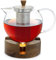 GLASWERK théière en verre avec chauffe-théière - (1,3L) Théière avec infuseur thé infuseur thé inox élégante poignée en bois, avec passoire en acier inoxydable, théière en verre avec infuseur