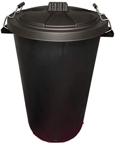 FXDM LARGE BLACK GARDEN DUSTBIN- 90L REFUSAL HEAVY DUTY PLASTIC WASTE BIN WITH CLIP LID