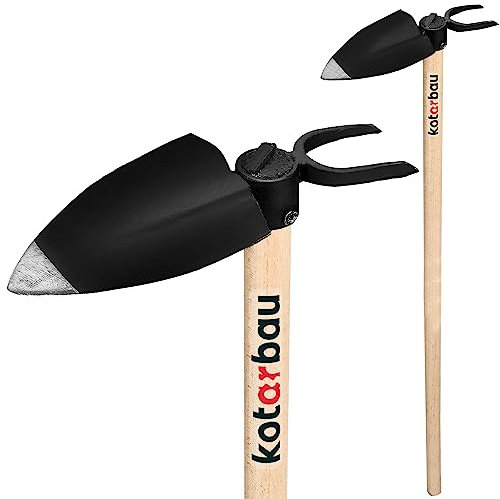 KOTARBAU® Motobineuse de jardin en forme de cœur - 135 mm x 110 mm - 2 dents de 65 mm - Avec manche de 120 cm - Sarcloir combiné - Outil de jardinage pour transplanter, désherber, entretien du jardin