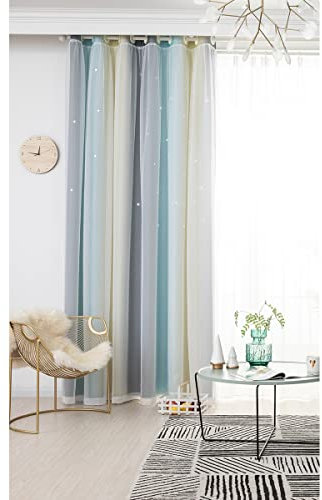 ele ELEOPTION Tende Oscuranti con Stelle, Tende Coibentate con Occhielli per Camera da Letto, Soggiorno e Finestra, 1 Pannello (Beige, 100x130 cm)