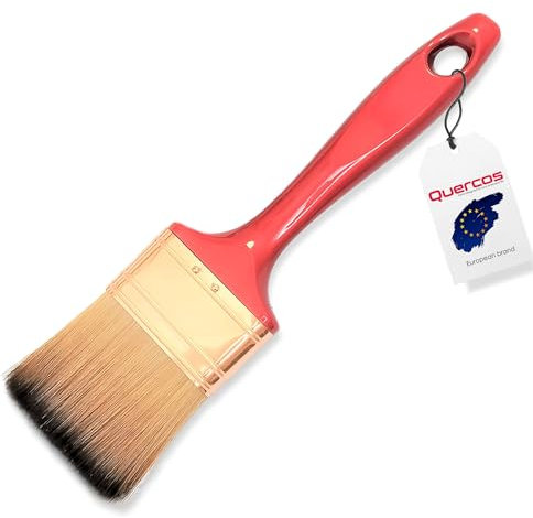 Quercos Pinceau Plat 50 mm – sans Perte de Poils – Pinceau à Peinture Professionnel Parfait pour Peinture, Vernis, lasures et colles – Pinceau Evo-Fibre, Fibres synthétiques