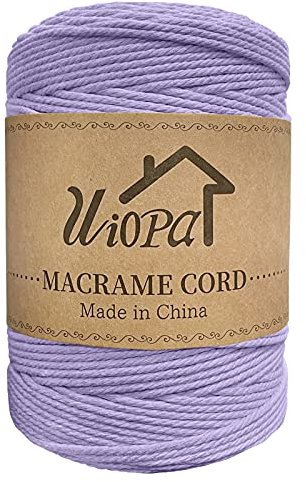 Uiopa Corde Macramé 3mm x 300m Fil Macrame Coton Naturel Ficelle Cordelette Couture Bricolage Cordon pour Macrame Mural, Porte Plante Mural, Decoration Mariage, Rideau, Emballage Cadeau (Violet)