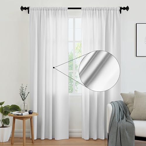 Encasa XO Tende solide in poliestere con parentela, 140x137 cm Window set di pannelli di 2 - Poli bianco, tasca a bordo, filtro leggero, tende per porta, camera da letto, soggiorno
