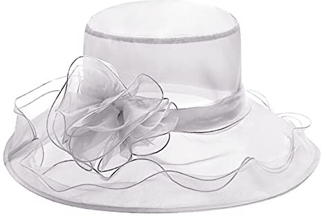 Damen Elegante Organza Hut Sommer Sonnenschutz Kappe Frauen Cap Temperament Retro Damenhut Mesh Melone Damenmütze mit abnehmbaren Blumen Rüschenhut faltbarer Hut für Reisen Urlaub Hochzeit Kirche