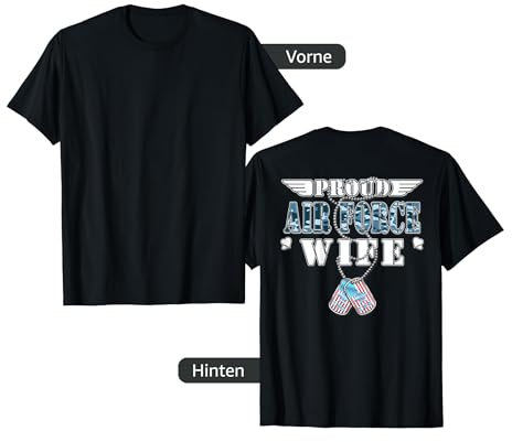 Proud Air Force Wife US Flag Dog Tags Wings Military Ehepartner T-Shirt