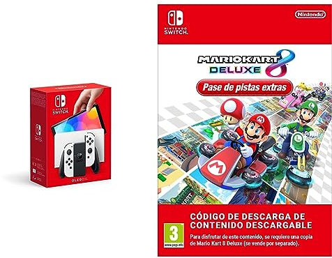 Nintendo Switch (versión OLED) Blanca + Mario Kart 8 Deluxe (Nintendo Switch) + Pase de pistas extras DLC (Nintendo Switch - Código de descarga)