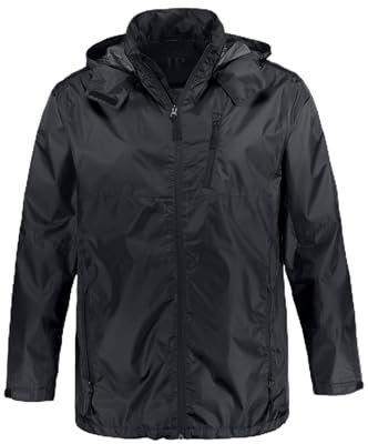 JP 1880 Herren große Größen Übergrößen Menswear L-8XL Regenjacke, wasserabweisend, Kapuze, Zipper, leichtes Mesh Futter schwarz XXL 809332100-XXL