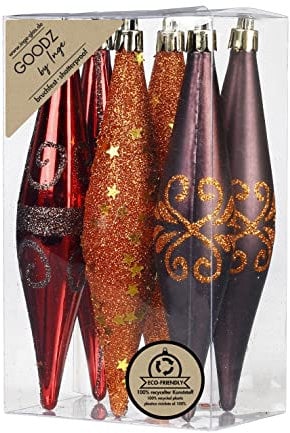 Christbaumschmuck Kunststoff 15cm 6 Stück Set Eiszapfen Weihnachtskugeln braun orange Flame Mix