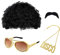 MIVAIUN Hippie Perücken Kostüm Zubehör Set, Funky Afro Perücke Sonnenbrille Halskette Schnurrbart für 60er 70er 80er Kostüm Hippie Kostüm Disco Thema Party,Hippie Afro Perücke,Einheitsgröße