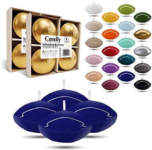 CANDLY HANDMADE© 4x Groß Schwimmkerzen Premium Ø 70mm | Geburstag & Namenstag, Hochzeit, Hochzeitsempfang, Valentinstag, Ostern, Weihnachten, Elegante Haus Dekoration, Candles, Kerzen für Damen (Blau)