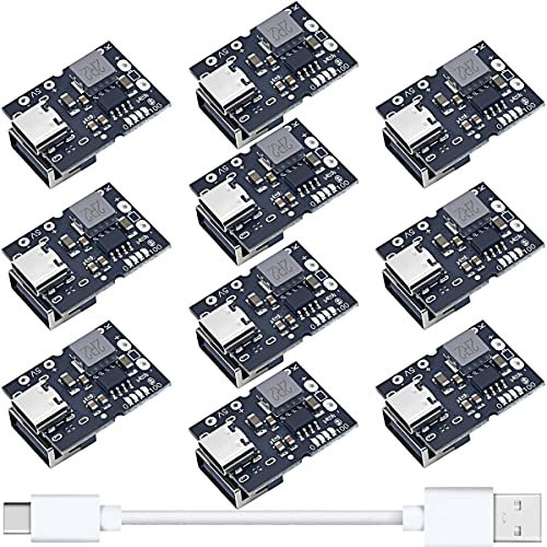 Youmile 10 pcs Type-C USB 5V 2A Module convertisseur Boost Module d'alimentation élévateur Charge et décharge carte de protection de charge de batterie au lithium intégrée avec câble Type-C vers USB