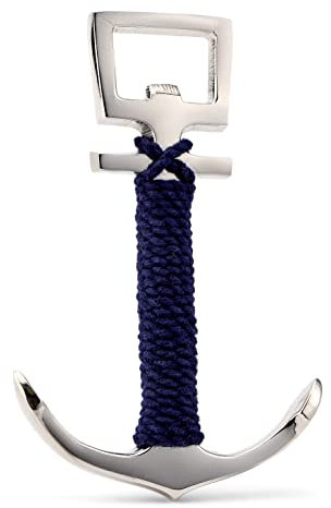 NKlaus 11 cm x7 cm Flaschenöffner Anker Messing silber blauem Tau maritimer Kapselheber 11792