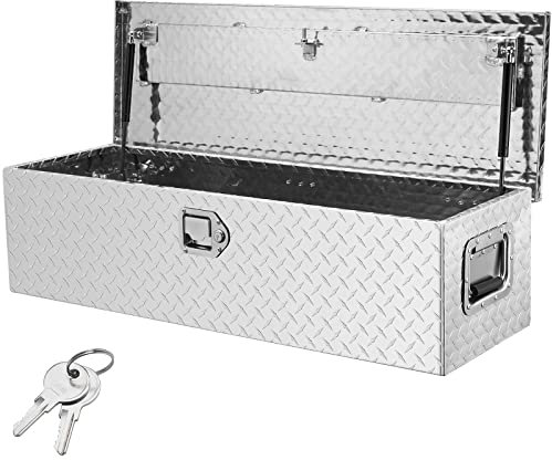VEVOR Boîte à Outils pour Camion en Aluminium 99x33x25,4 cm Coffre de Benne de Pick-up Verrouillable avec Clés et Poignées Latérales pour Rangement de Benne de Voiture Camping-car Remorque Argenté