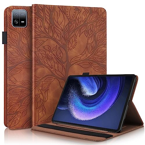 ONETHEFUL Carcasa Libro Funda Tablet Xiaomi Pad 6 /Xiaomi Pad 6 Pro 11 Cover Fundas Árbol de la Vida Protector con PU Cuero y Soporte - Marrón