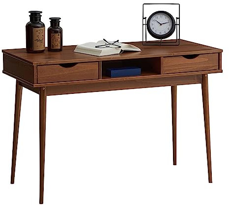 IDIMEX Schreibtisch Stefano kastanienfarben - Bürotisch mit 2 Schubladen und Fach aus Massivholz, Home Office Tisch, moderner Arbeitstisch
