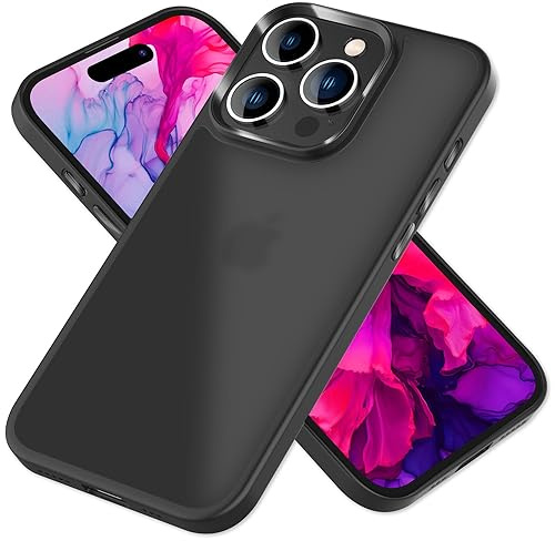 NALIA Matte Handyhülle für iPhone 15 Pro - Semi, Schwarz | Kabelloses Laden möglich, Harte Kunststoff-Rückseite, Erhöhter Kamera-Ausschnitt, Griffige Dry-Touch Haptik, FUZION