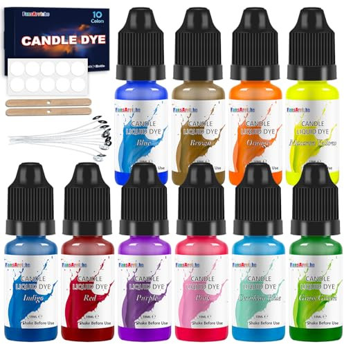 FansArriche Tinte Para Velas - 10 Colores, Tinte De Vela Líquido A Base De Aceite,Tintes de Color Brillante para Velas, Alta Concentración, Color Natural de la Vela