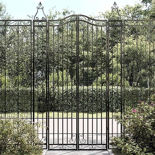 Homgoday Cancello da Giardino Nero 121x8x200 cm in Ferro Battuto, Cancello per Giardino, Cancello per Recinzione da Esterno, Porta Staccionata Pedonale Barriera per Cortilev