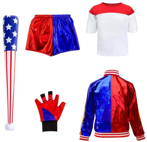 Heartsking Quin Kostüm Kinder, Squad Kostüm Halloween Mädchen Kostüm Cosplay Kostüm Damen mit Jacke T-shirt Shorts Handschuhe Baseballschläger für Karneval Cosplay Kostüme