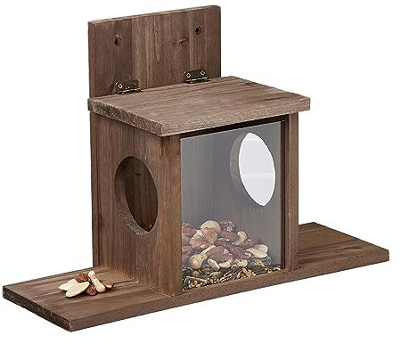 Relaxdays Eichhörnchen Futterhaus, Holz, 2 Eingänge & Sitzplattformen, zum Aufhängen, Eichhörnchenfutterstation, braun, 1 Stück