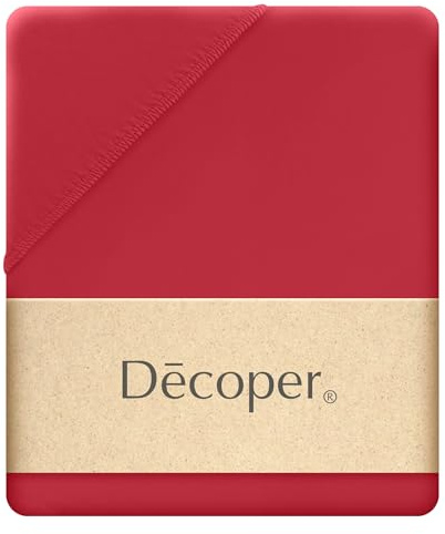 Decoper ® Mako-Feinjersey Spannbettlaken aus 100% Baumwolle | Atmungsaktiv & kuschelig weich | Oeko-Tex Zertifiziert | bis 25 cm Matratzenhöhe | 140-160 cm x 200 cm | Farbe Rot