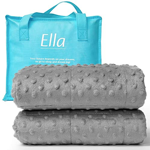 Ella Kinder Gewichtsdecke 4,5 kg 100x170 cm - Therapiedecke, für Stressabbau & Angstzustände, Hypoallergene Glasperlen, weiche & kühlende Baumwoll- Außenschicht, für Kinder von 40-60 kg - Grau Minky