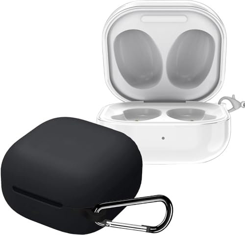 [2 Pack]Case for Galaxy Buds core/Buds FE/Buds 2 PRO/Buds 2/Buds Live/Buds PRO,Anti-Scratch Premium Soft Silicone Full Protective Case,Shockproof Ultra Slim Headphone Protective,Black+Transparent.
