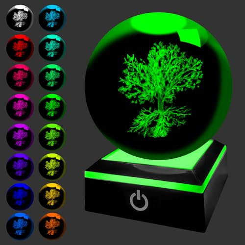 HONPHIER Sfera di Cristallo 3D L'albero Della Vita Lampada d'atmosfera Lampada Sfera LED Luci Notturne per Camera da Letto, Soggiorno, Ufficio, Decorazioni per Casa Regali per Festival