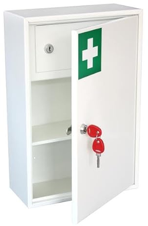 Safe Industrial - Medical Cabinet Wall Mountable Medication Cabinet Key Lock Safe with Shelves - Dedicated Secure Storage for Medicine - 14D x 30W x 45H cm (medium)